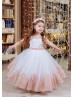 White Tulle Rose Pink Lace Ankle Length Flower Girl Dress